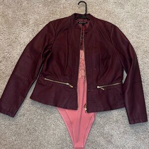 Baccini Women's Burgundy Vegan Leather Jacket
